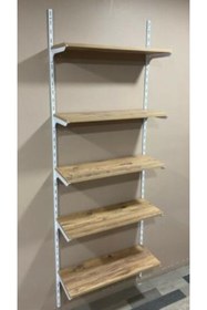 Resim RafBurada Duvara Monte Dekoratif Ahşap Raf 5 Katlı 25x60x200 