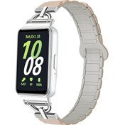 Resim Samsung Galaxy Uyumlu Fit3 D-şekilli Üçlü Boncuk Manyetik Silikon Saat Bandı Sütlü Çay Kaya Beyazı 