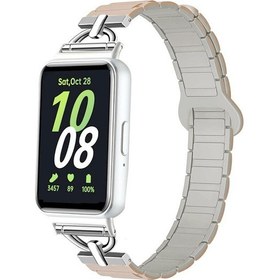 Resim Samsung Galaxy Uyumlu Fit3 D-şekilli Üçlü Boncuk Manyetik Silikon Saat Bandı Sütlü Çay Kaya Beyazı 