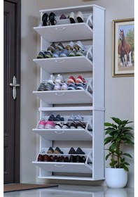 Resim Eliusta Sho Beş Düşer Kapaklı Ayakkabılık Beyaz Renk 72 Cm Asma 72x193x26 Cm Ayakkabılık Beyaz 