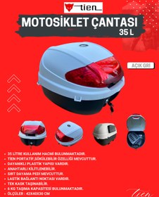 Resim TİEN MOTOR Tien 35 Litre Renkli Açık Gri Motosiklet Çantası (SIRT DAYAMA PEDİ DAHİL) 