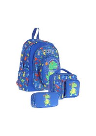Resim Kaukko Kids Kız Çocuklara Özel Mavi Yeşil - 3d Dinazor Detaylı Üçlü Okul Çantası Seti Mavi - Yeşil 
