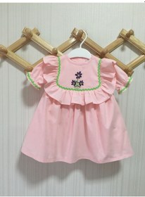 Resim Toz Pembe Nakış Ve Su Taşı Detaylı Kız Çocuk Bebek Cici Elbise Çok Renkli 