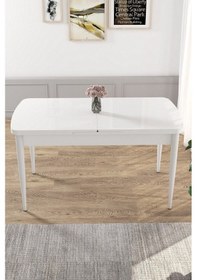 Resim Canisa Kor Serisi, Beyaz Açılabilir 70x114 Yemek Masa Takımı 6 Krem Sandalye Masa Beyaz Sandalyeler Krem 