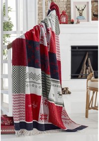 Resim Molde Pamuk Rahat Battaniye Kırmızı 