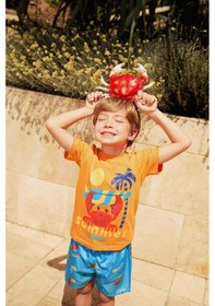 Resim DeFacto Erkek Bebek 2'li Takım Yengeç Baskılı Kısa Kollu Tişört Esnek Belli Deniz Şortu E3521A525SMOG313 Turuncu 