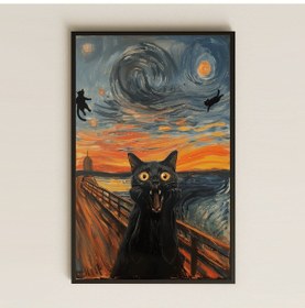 Resim Çığlık Temalı Van Gogh Stili Komik Kedi Şeffaf Pleksi Tablo 