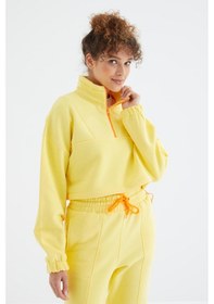 Resim Tommy Life Limon Düşük Omuzlu Beli Büzgülü Yarım Boy Fermuarlı Oversıze Kadın Eşofman Takım - 95321 Sari Sarı 