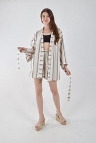 Resim Siyah Çizgili Kimono Şort Takımı - STANDART 