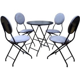 Resim Gri Kumaş Metal Bahçe Takımı - 4 Sandalye + 1 Masa 