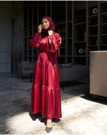 Resim Azeem Rima Saten Tesettür Abiye, Saten Elbise, Özel Gün Elbisesi, Mezuniyet Elbisesi, Söz 