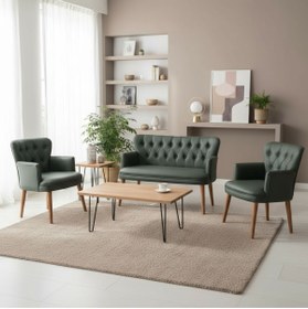 Resim ARYANS HOME Yeşil Deri Ahşap Ayaklı Ofis Koltuk Takımı Büro Koltuk Ve Kanepeleri Deri Ofis Büro Mobilyası 