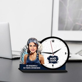 Resim Kadın Su Topu Oyuncusu Karikatürlü MDF Masa Saati 