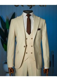 Resim Bys Beystil Sivri Yaka Krem Takım Elbise Bezayak - Slim Fit 