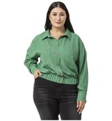 Resim Büyük Beden Düşük Kollu Eteği Lastikli Torba Cepli Yeşil Gömlek Yeşil 