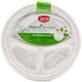 Resim Roll-up Nature Ekolojik Karton Kağıt Tek Kullanımlık 3 Bölmeli Tabak - 26 Cm. - 50 Adetlik 10 Paket 