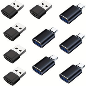 Resim 10 adet USB'den USB'ye Adaptör, USBC'den USB'ye Adaptör, USB A'dan USB C'ye Adaptör, USB'den USBC-C'ye Adaptör, C'den USB'ye Adaptör, iPhone 16/15/14/13, MacBook, iPad için USB Dönüştürücü, Siyah 