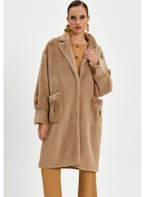 Resim Serpil Exclusive Kadın Oversize Kürk Kaban - Yumuşak Dokulu, Şık Ve Modern Tasarım - Günlük Ve Özel Kullanım İçin İdeal Bej 