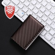 Resim RFID Engelleme Özellikli Otomatik Açılır Cüzdan - Şık Karbon Fiber Tasarım, Sentetik Deri, Metal Kartlık, Kompakt ve Stil Sahibi Günlük Kullanım için RFID Koruma 