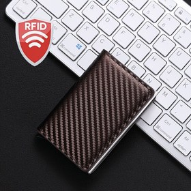 Resim RFID Engelleme Özellikli Otomatik Açılır Cüzdan - Şık Karbon Fiber Tasarım, Sentetik Deri, Metal Kartlık, Kompakt ve Stil Sahibi Günlük Kullanım için RFID Koruma 