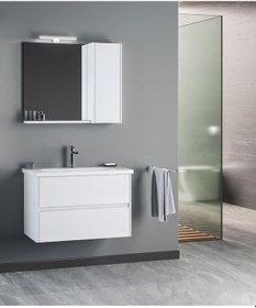 Resim Orka Düden 80 Cm Mdf Çekmeceli Beyaz Banyo Dolabı Takımı Beyaz 