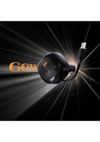 Resim Lenyes Ca59 Pd 60w Type-c Kablolu Hızlı Şarj Özellikli Type-c + Usb-a Portlu Araç Şarj Aleti Siyah 
