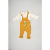 Resim Miniko Kids Unisex Ayıcıklı Uzun Kol Badilili Salopet Tulum 