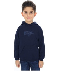 Resim Toontoy Kids Toontoy Erkek Çocuk Relax Fit Kapüşonlu Cepli Düşük Omuz Baskılı Sweatshirt - 2 İplik Lacivert 