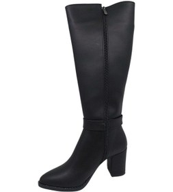 Resim Zerhan 701 Kadın Siyah Uzun Fermuarlı Kalın Topuklu Çizme Siyah 