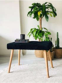 Resim WEBPANYA Gürgen Retro Ahşap Ayaklı Handmade Siyah Pofidik Puf Bench Koltuk Sandalye 