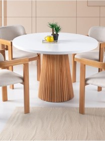 Resim Milas Natural Ahşap Bohem Yemek Masası 130x130 Naturel - Beyaz 