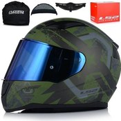 Resim Ls2 Rapıd 2 Thunder Bırds Mat Yeşil Motosiklet Kaskı Mavi Camlı Yeşil 