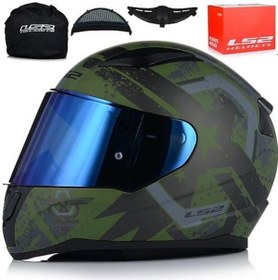 Resim Ls2 Rapıd 2 Thunder Bırds Mat Yeşil Motosiklet Kaskı Mavi Camlı Yeşil 