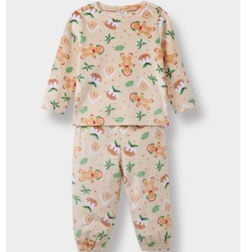 Resim Defacto Erkek Bebek Pijama Takımı Yılbaşı Temalı Uzun Kollu Velur Üst Uzun Alt F5561a525wnbg358 Bej-bg358 
