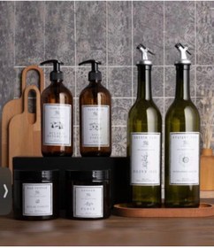 Resim Pembelia Life 7 Parça Set Standlı 2’li Amber Cam 750 ml Yağlık ve 2’li Amber 500 ml Cam Sabunluk Ve Pamukluk Set 