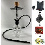 Resim Akarsu Nargile Küçük Kurukafa Masaüstü Nargile Takımı Full Set| Özel Kaplama Renkli ve Küp Köz Ocaklı 