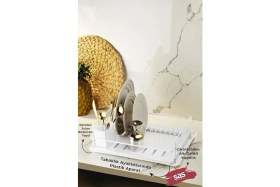 Resim Haus Ömür Boyu Paslanmaz Bulaşıklık Bulaşık Sepeti Tek Katlı Tabaklık Termo Plastik Kaplama Beyaz Tbk-01 