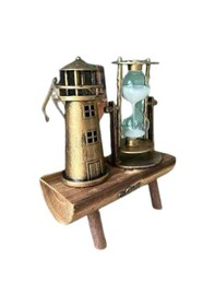 Resim Hediyelik Eşya Retro Ahşap Deniz Feneri Kum Saati Biblo 