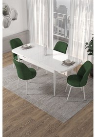 Resim Canisa Concept Kor Serisi 70x114 Açılabilir Mutfak Masası Takımı Beyaz Masa 4 Haki Yeşil Sandalye Masa Beyaz Sandalyeler Haki Yeşili 