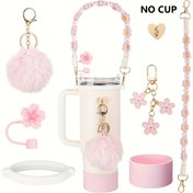 Resim 30oz/40oz Spor Kupa için 7 Parça Aksesuar Seti, Silikon Çayır Kapağı, Şişe Ayakkabı Kulplu Askı, Mücevherler, Pembe Kupa Dekorasyonları, BPA-Free, Kolay Kurulum, Yeniden Kullanılabilir 