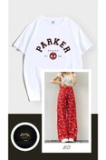 Resim Gofeel Unisex Peter Parker Beyaz T-shirt & Kırmızı Renkli Spiderman Bol Paça Eşofman Altı Ikili Takım 