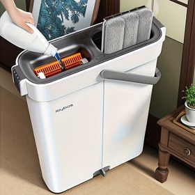 Resim Joybos 2024 Yeni Model Otomatik Mop ve Kova - Eller Serbest, Durulama Gerektirmez, 3 Bölümlü Tasarım, Squeegee, Fırçalar ve Temizlik Bezi ile, Beyaz ve Turuncu, Banyo, Yatak Odası, Oturma Odası ve Araba için Mükemmel, Mop ve Kova Seti, Ev Temizleme Yardımcısı, Modern Estetik, Dayanıklı İnşaat 