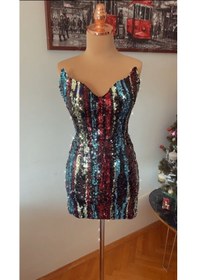 Resim Chica Rosa Fashion Midnight Pullu Parti Elbisesi Çok Renkli 