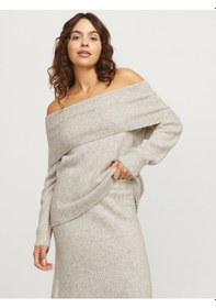 Resim Jack & Jones Kadin Madonna Yaka Yün Karisimli Kazak - Minka - 12264129 Fog 