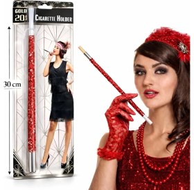 Resim Nemere Mey Ithalat® 30 cm Kırmızı Payetli Sigara Tutacağı - 1920’LER Gatsby Parti Aksesuarı 