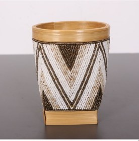 Resim Bali Boncuklu & Bambu Vazo 18x14 Cm Beyaz 