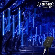 Resim 1 set 8 tüp 192LED güneş enerjili açık hava meteor yağmuru Noel ışığı, yağmur ışığı güneş ışığı, su geçirmez, Şükran Günü Cadılar Bayramı dekoratif ışık, avlu dekorasyonu mavi sıcak renk beyaz renk 