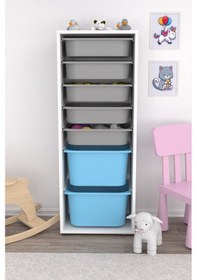 Resim Zola 7 Sepetli Dolap Oyuncak Dolabı Çok Amaçlı Mavi Gri Mavi - Gri 