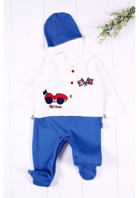 Resim Baby Donat Cars Şapkalı Desenli Bebek Tulumu Mavi 