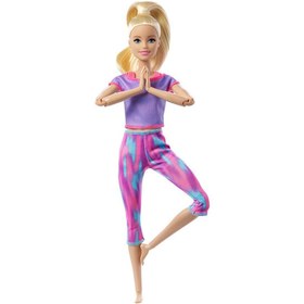Resim Barbie Sonsuz Hareket Bebeği, Sarışın Desenli Taytlı GXF04 